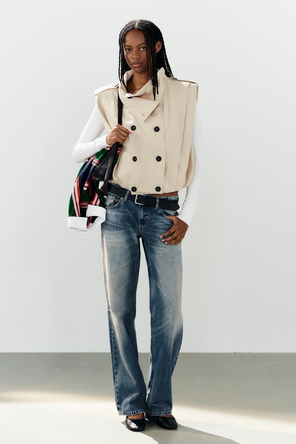 ZA Double-Breasted High-Neck Utility Vest