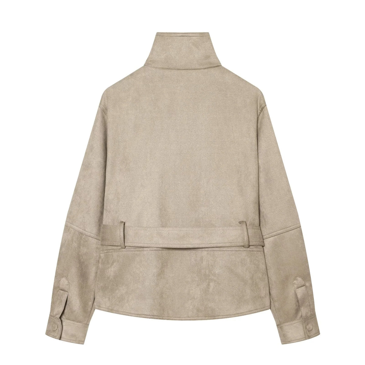 ZA Belted Suede-Effect High-Neck Jacket