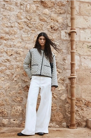 ZA Printed Contrast-Trim Jacket