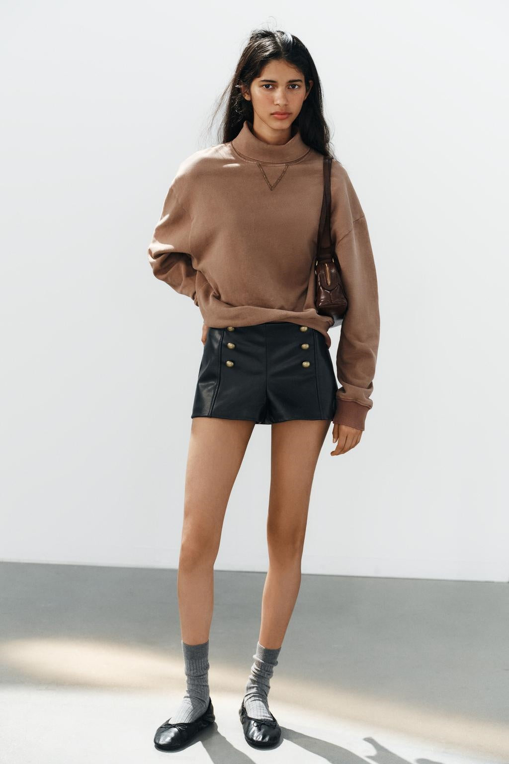 ZA Faux Leather Military Button Micro Shorts