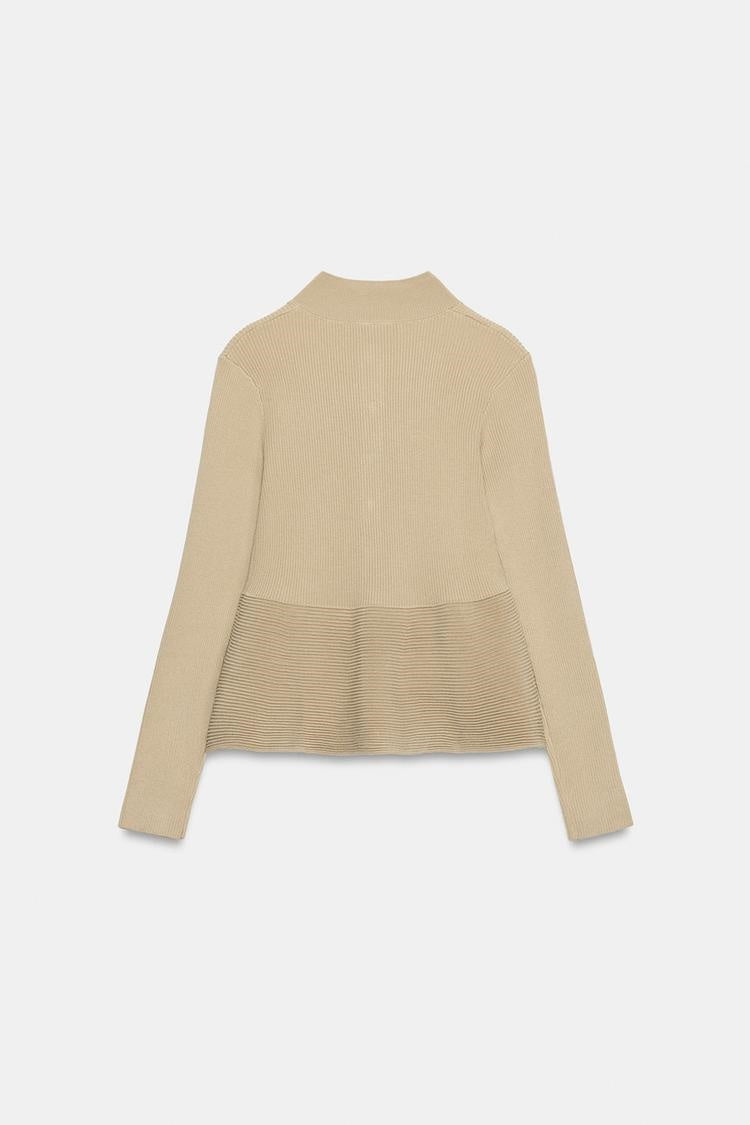 ZA Ribbed Peplum Knit Cardigan