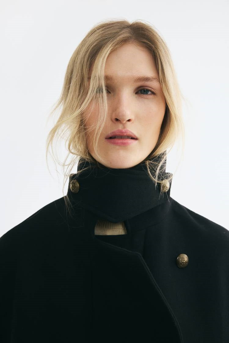 ZA Black Double-Breasted High-Neck Jacket