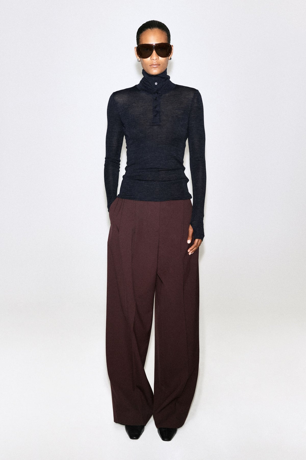 ZA Long-Sleeve Polo Knit Top