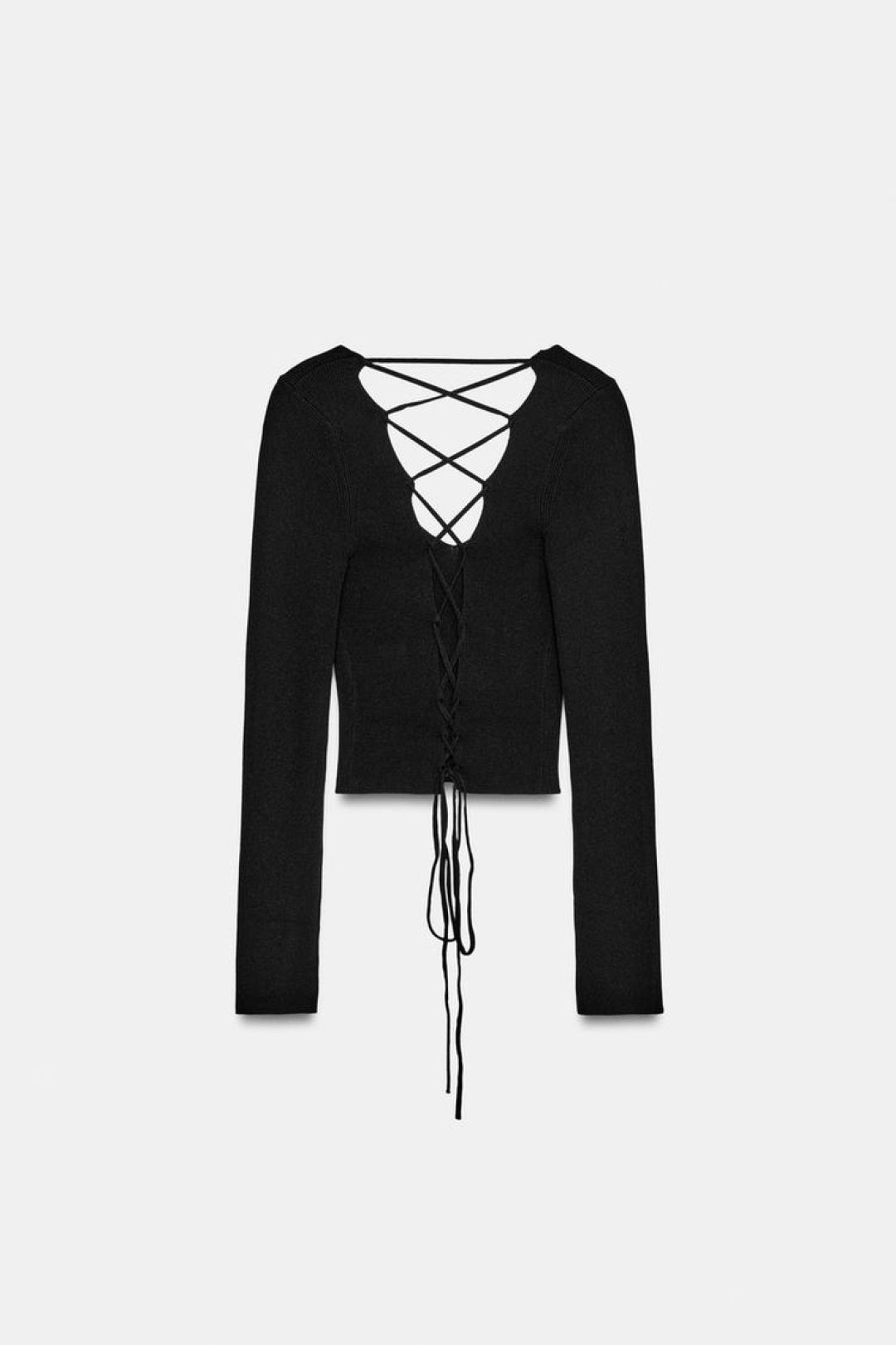 ZA Black Lace-Up V-Neck Knit Top
