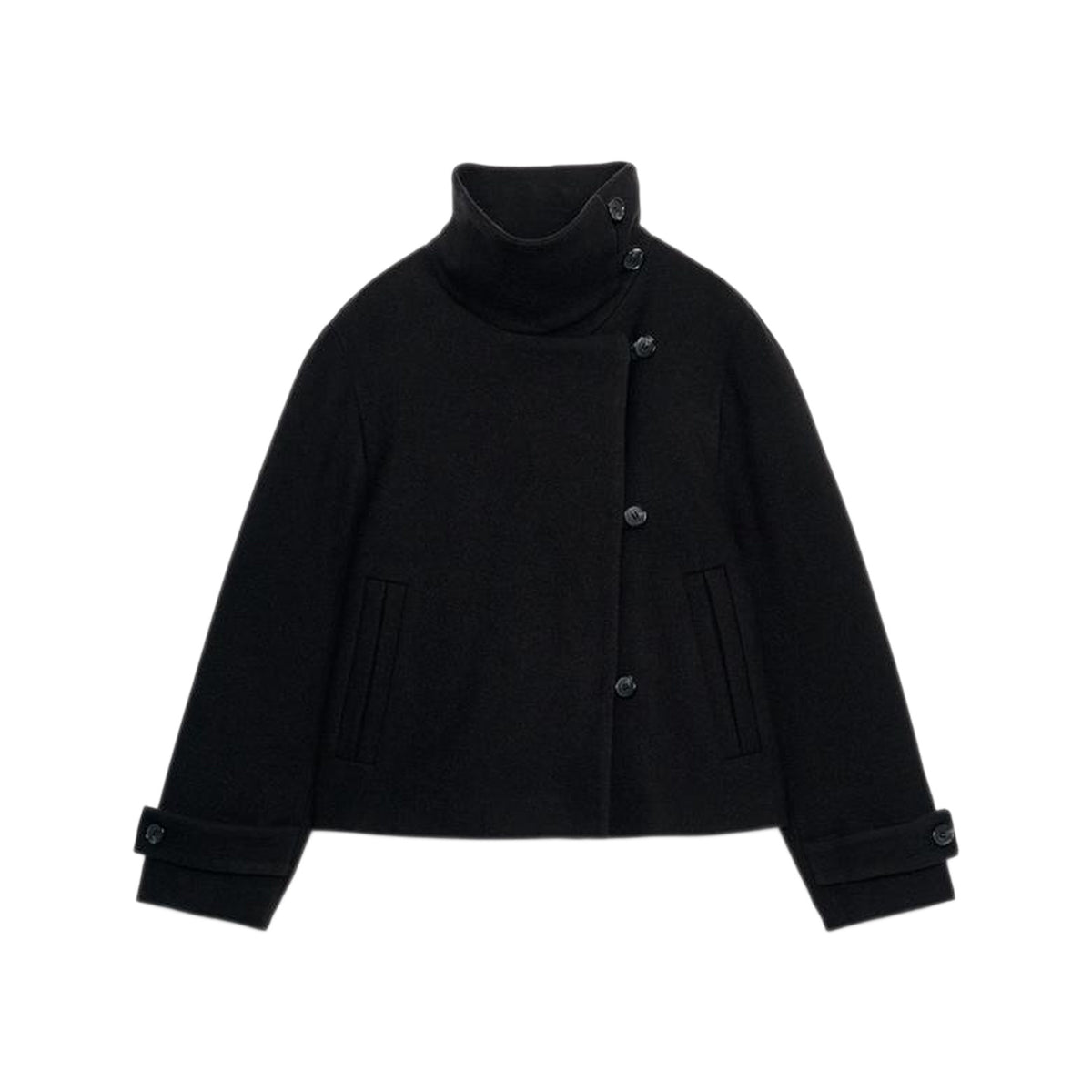 ZA High-Neck Button Wool-Blend Jacket