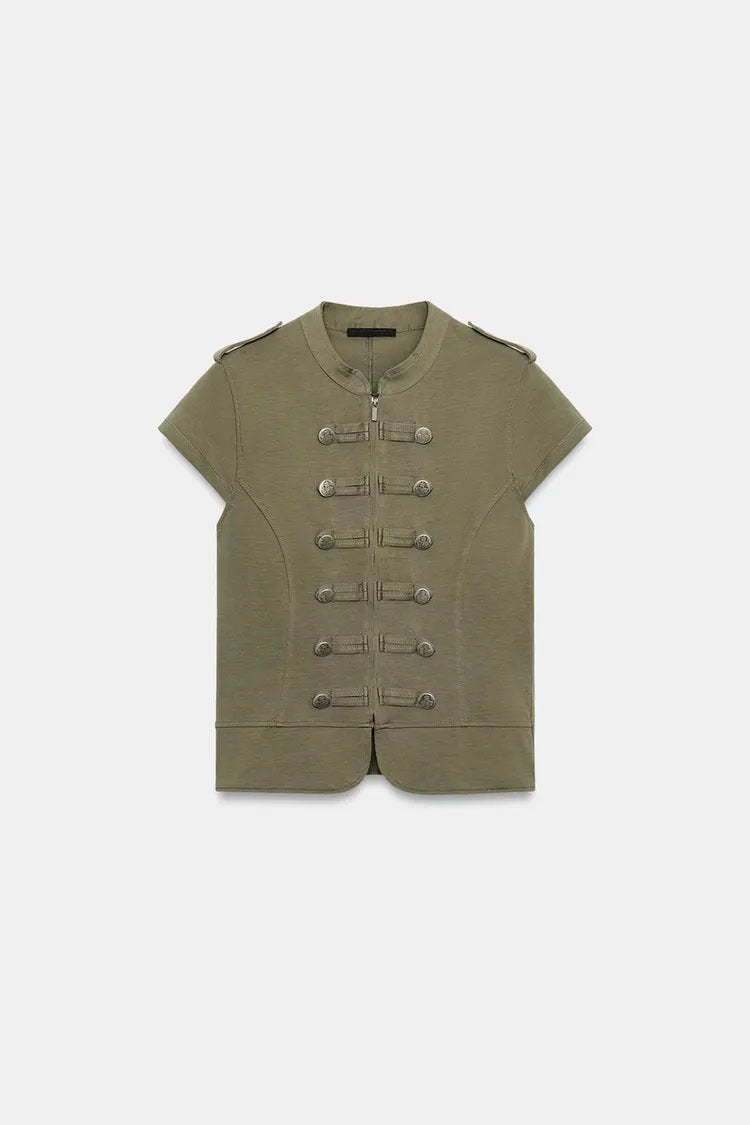 ZA Military Button Short-Sleeve Jacket
