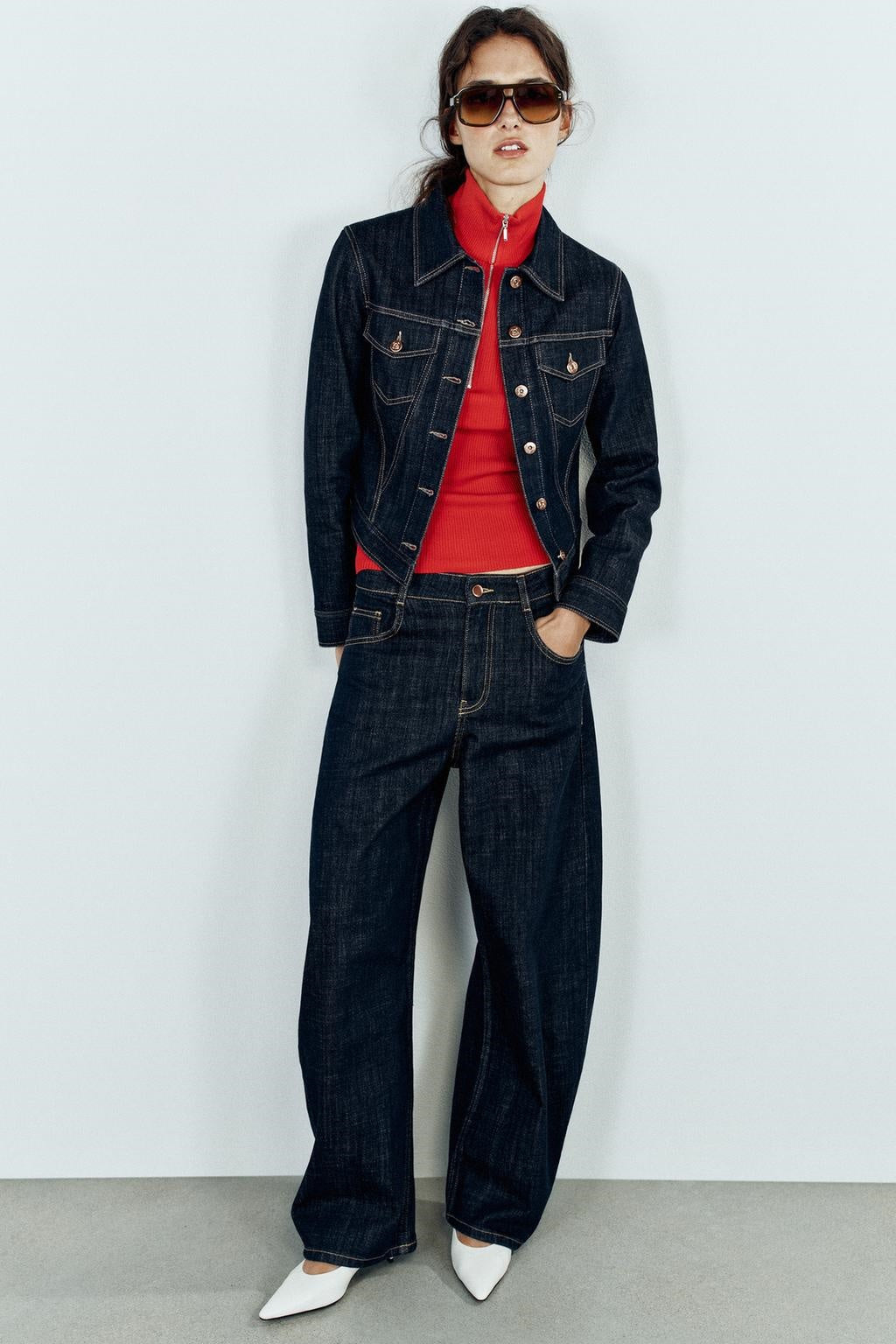 ZA Women’s Dark Denim Jacket &amp; Wide-Leg Jeans Set