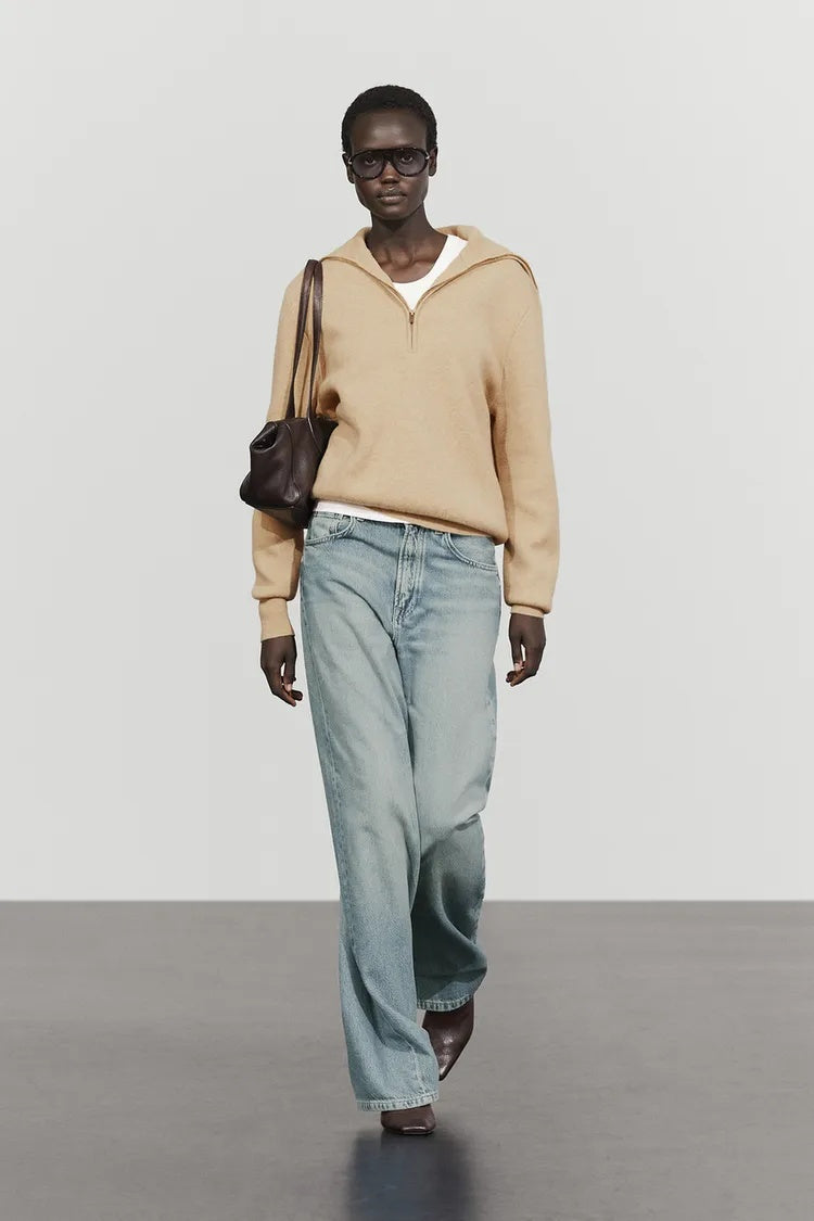 ZA  Half-Zip Wide Collar Knit Sweater