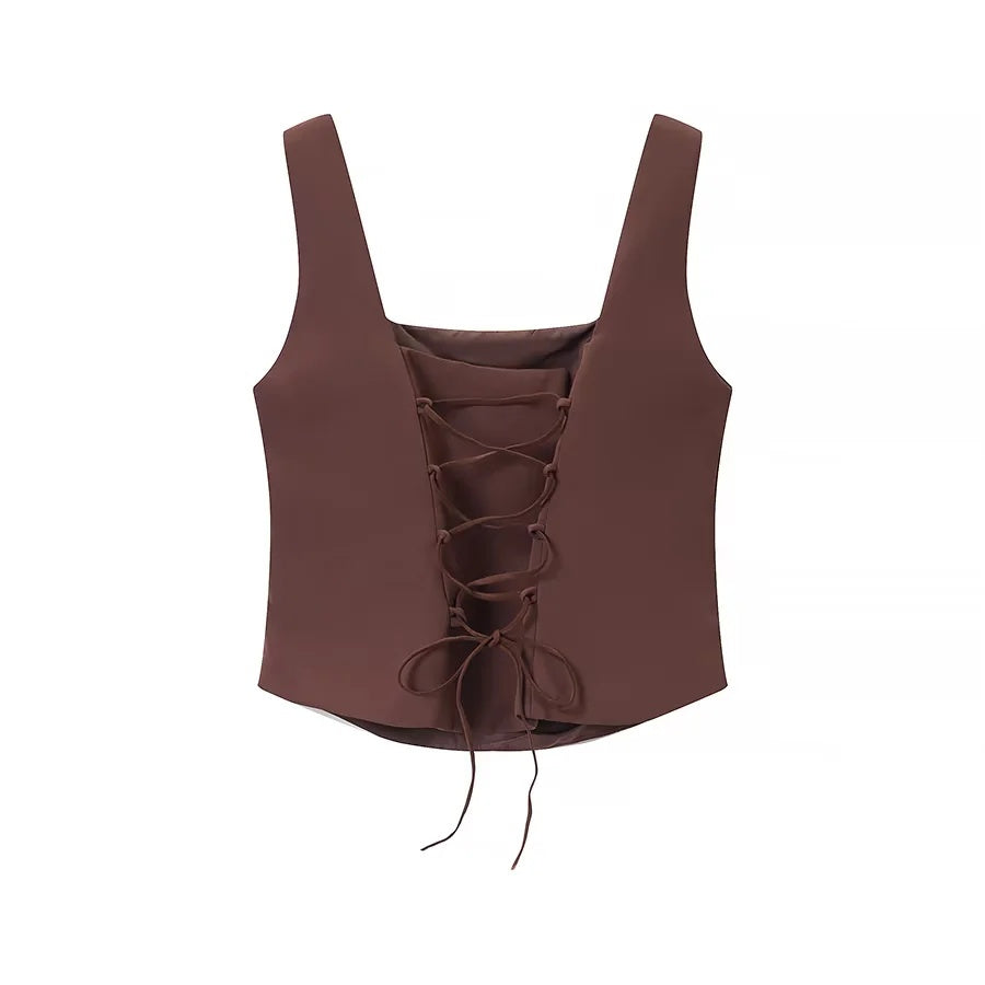 ZA Lace-Up Corset Top & Ruffle Maxi Skirt Set
