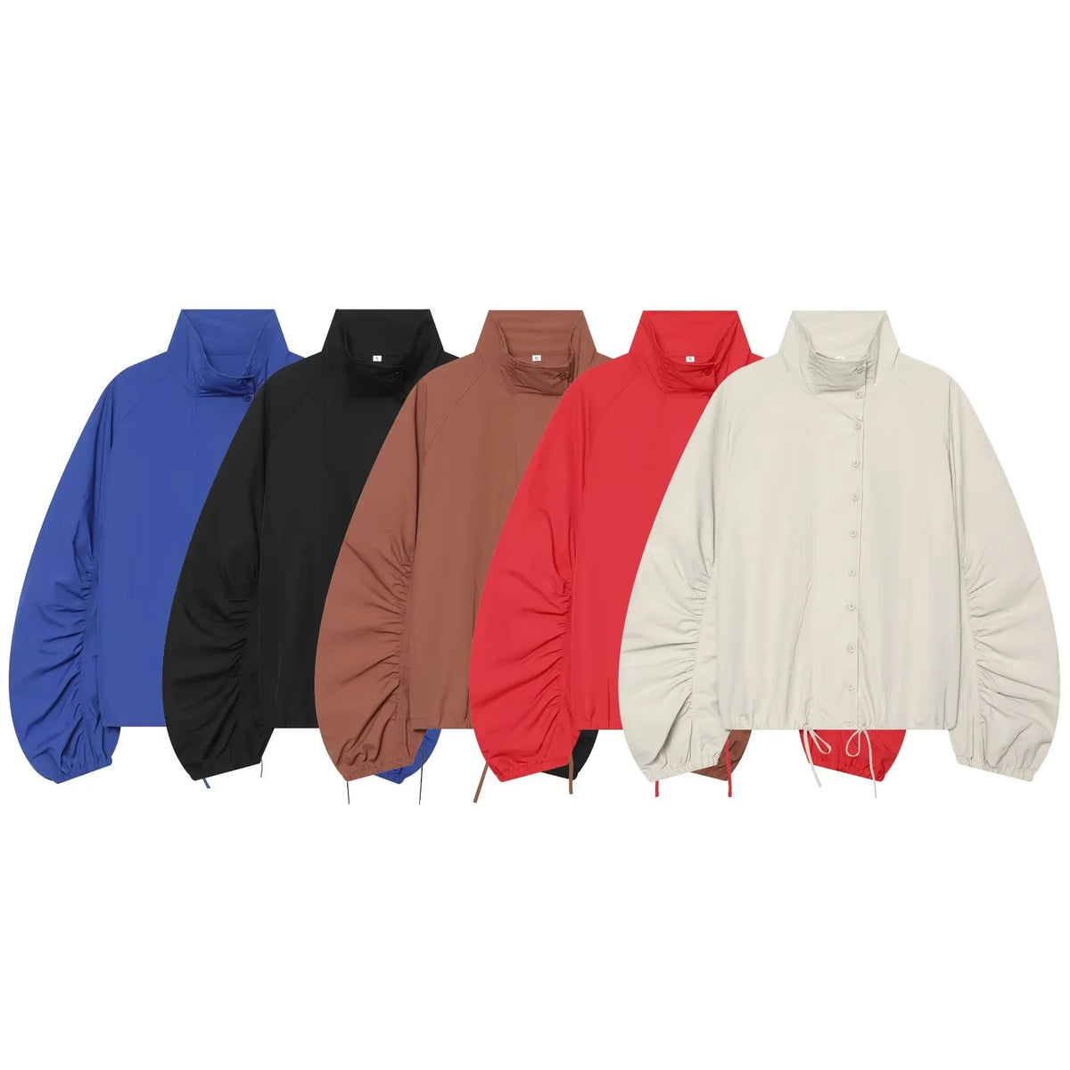 ZA Ruched Sleeve High-Neck Jacket