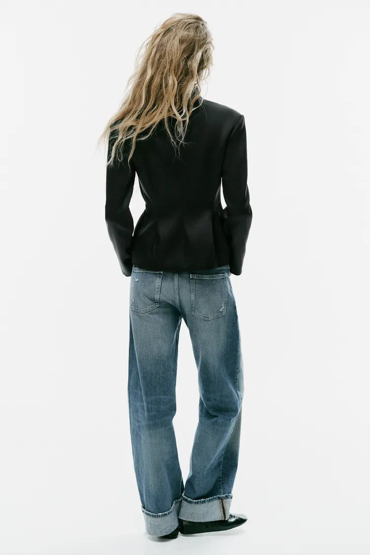 ZA Black Satin Mandarin Collar Jacket