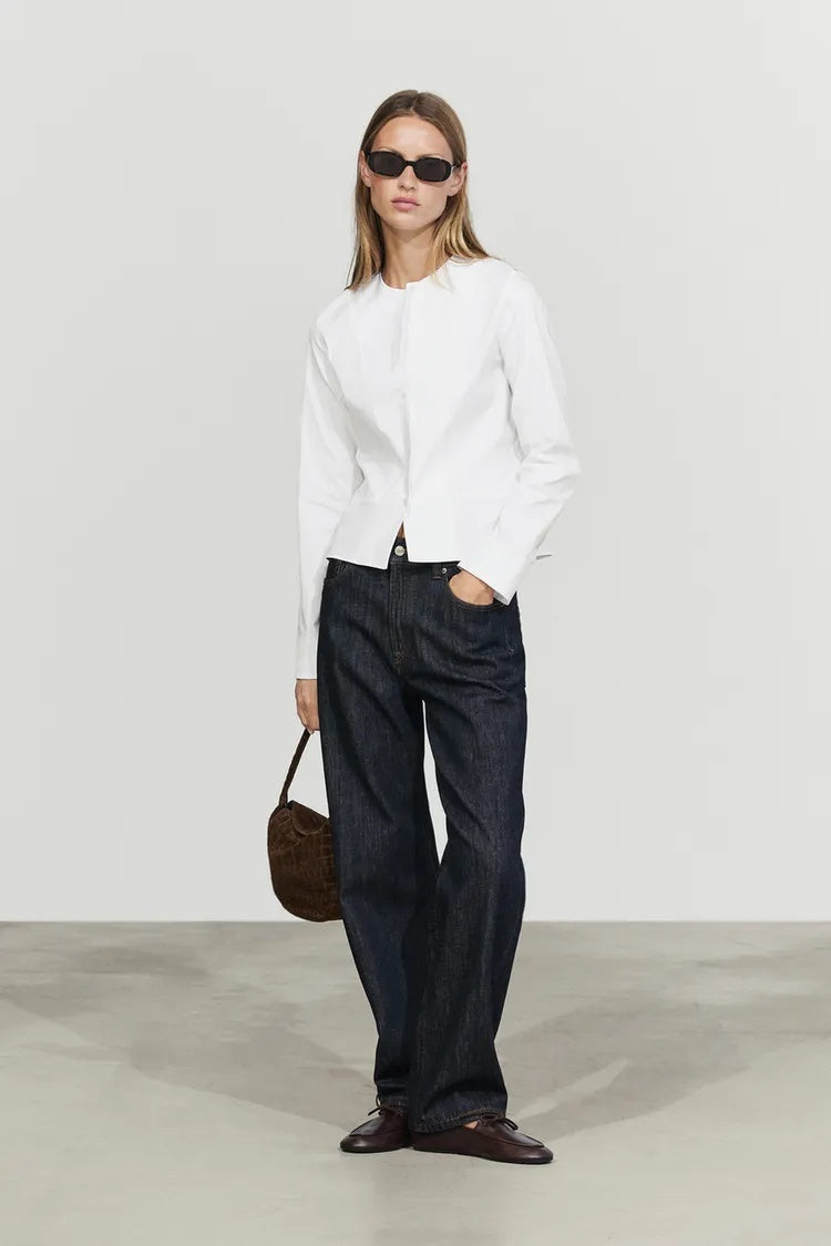 MD Collarless Button-Up Shirt