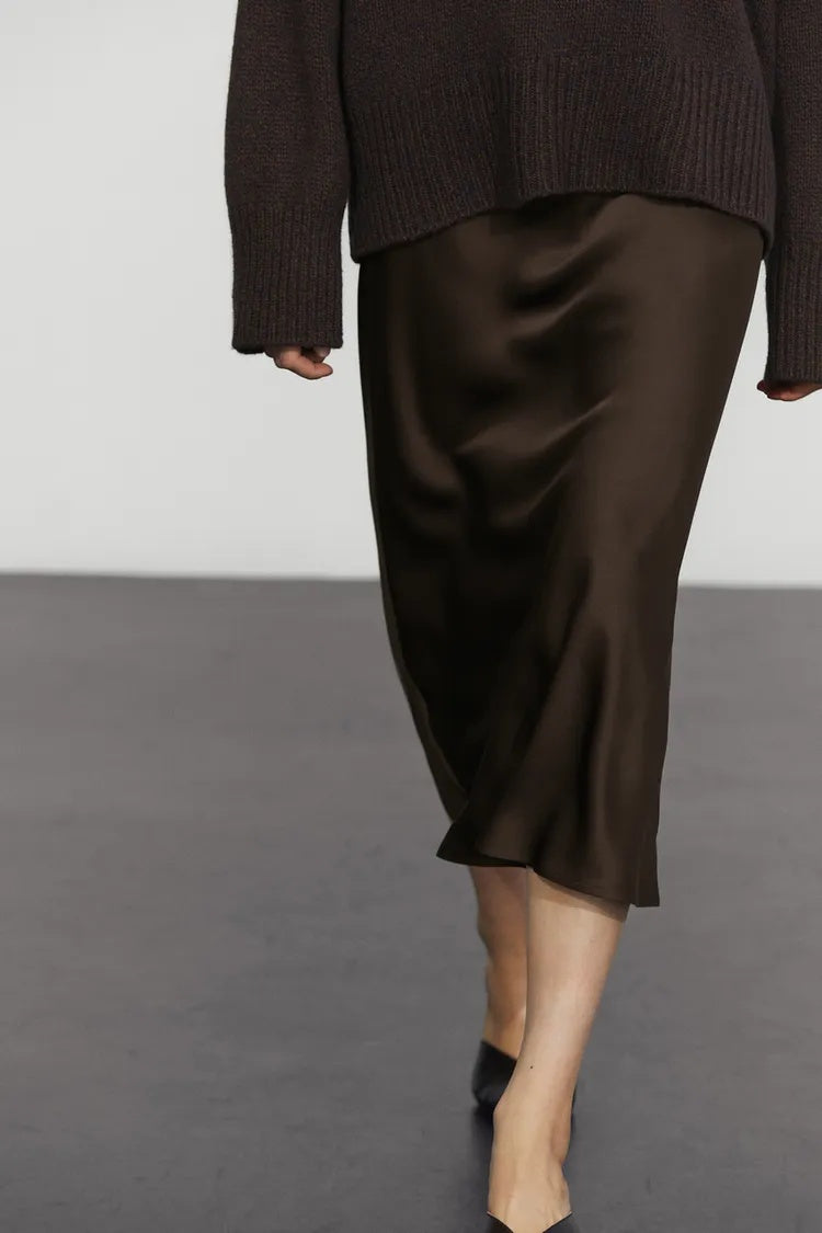 ZA Satin A-Line Midi Skirt