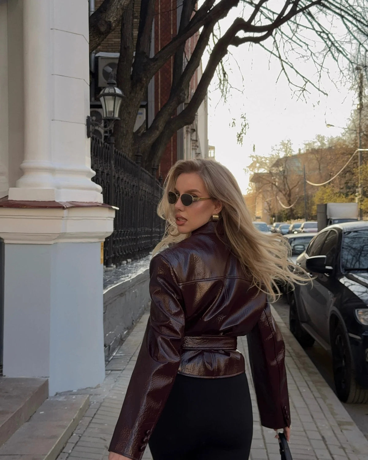 ZA Burgundy Glossy Belted Blazer Jacket
