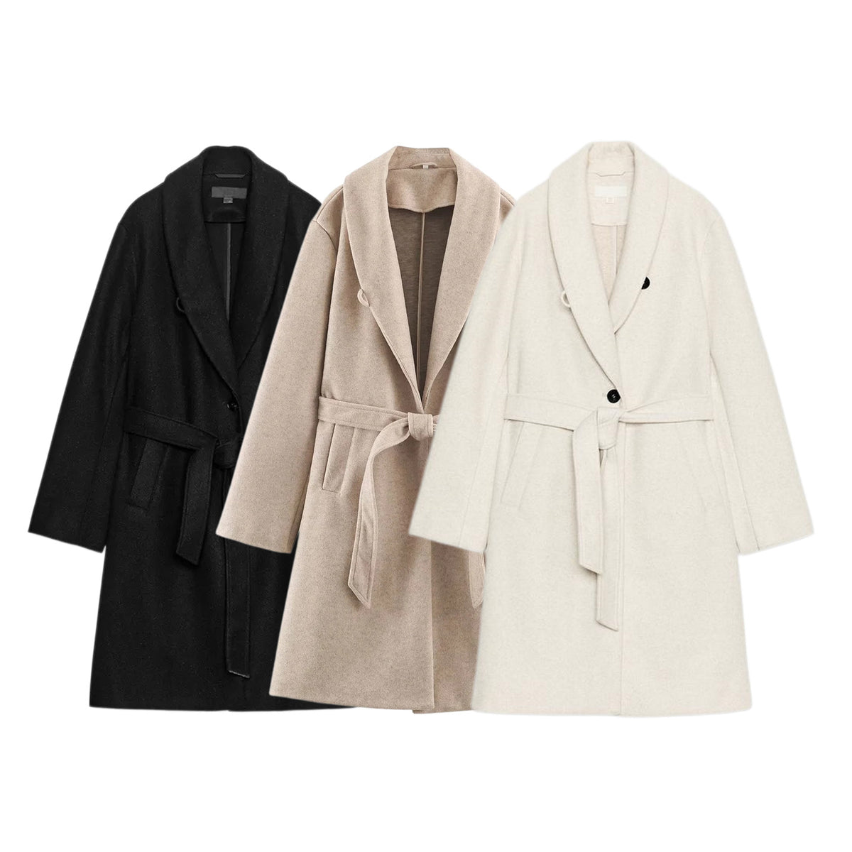 ZA Belted Shawl-Collar Long Coat