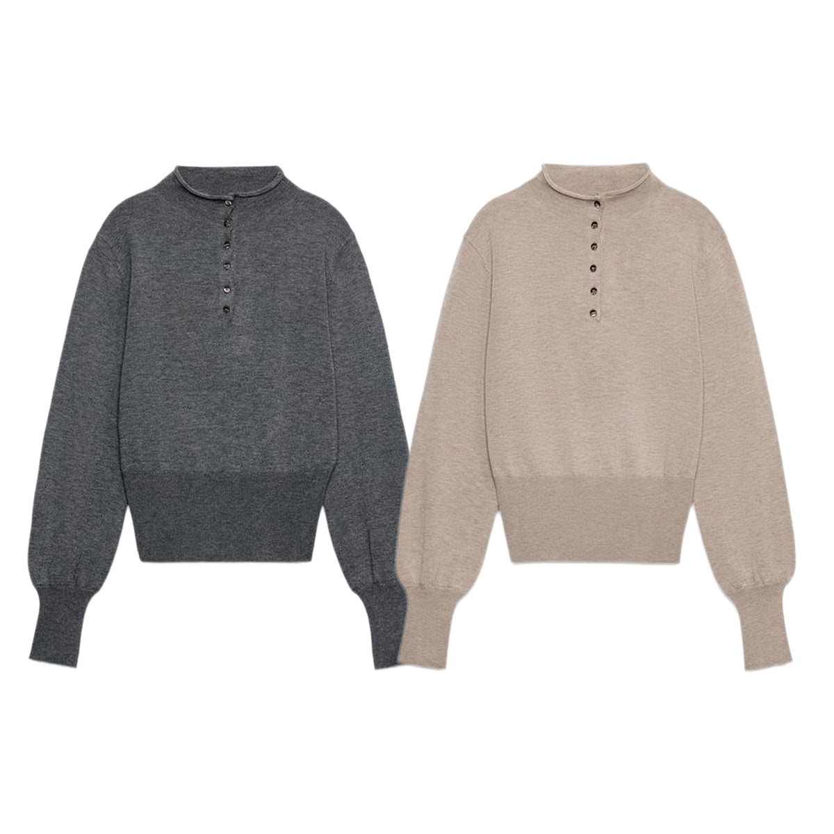 ZA Button-Neck Fine Knit Sweater