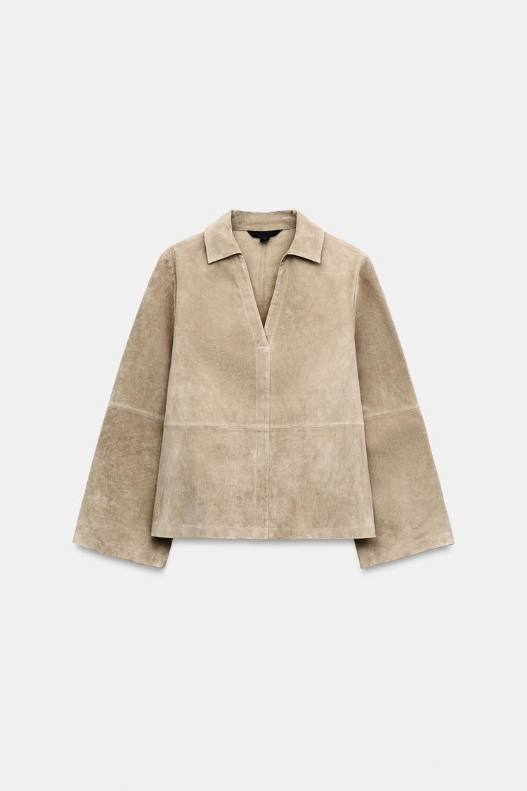 ZA Suede-Effect V-Neck Top