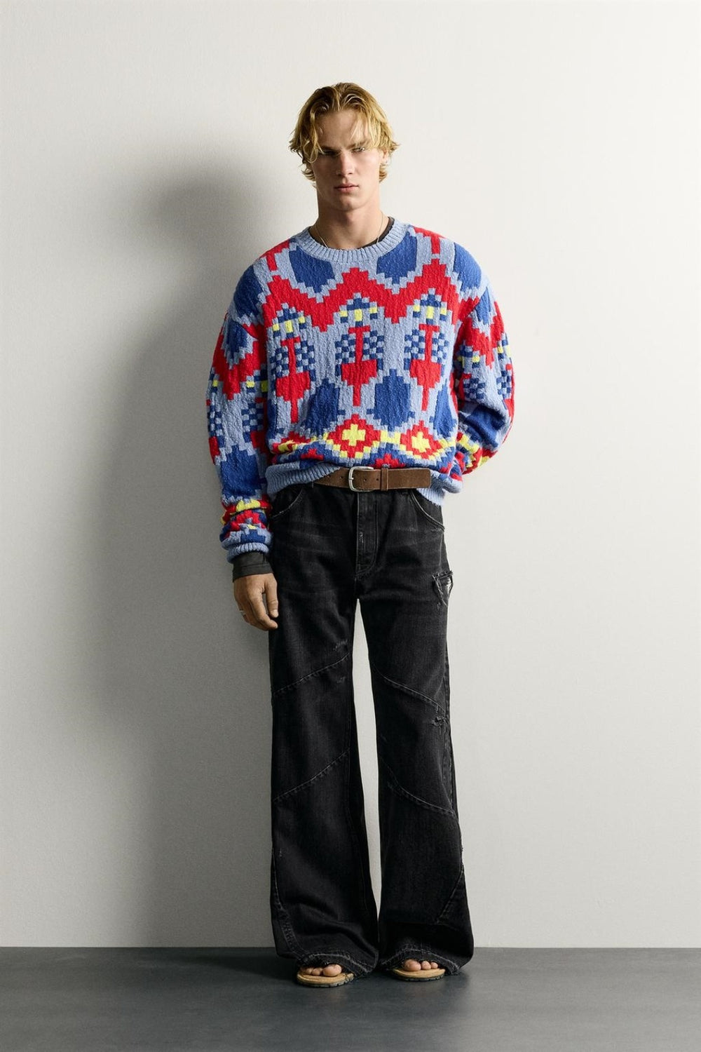 SA Geometric Jacquard Crewneck Sweater