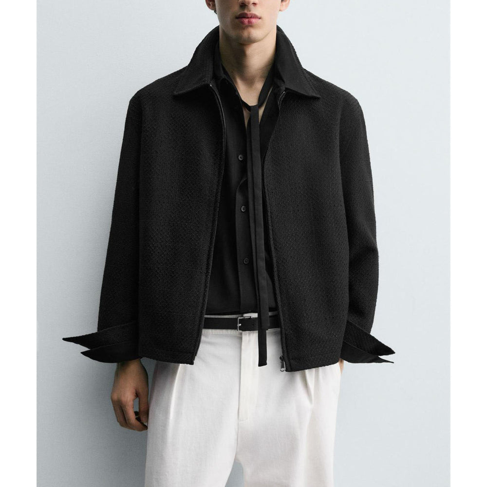 Textured Zip-Up Collar Jacket