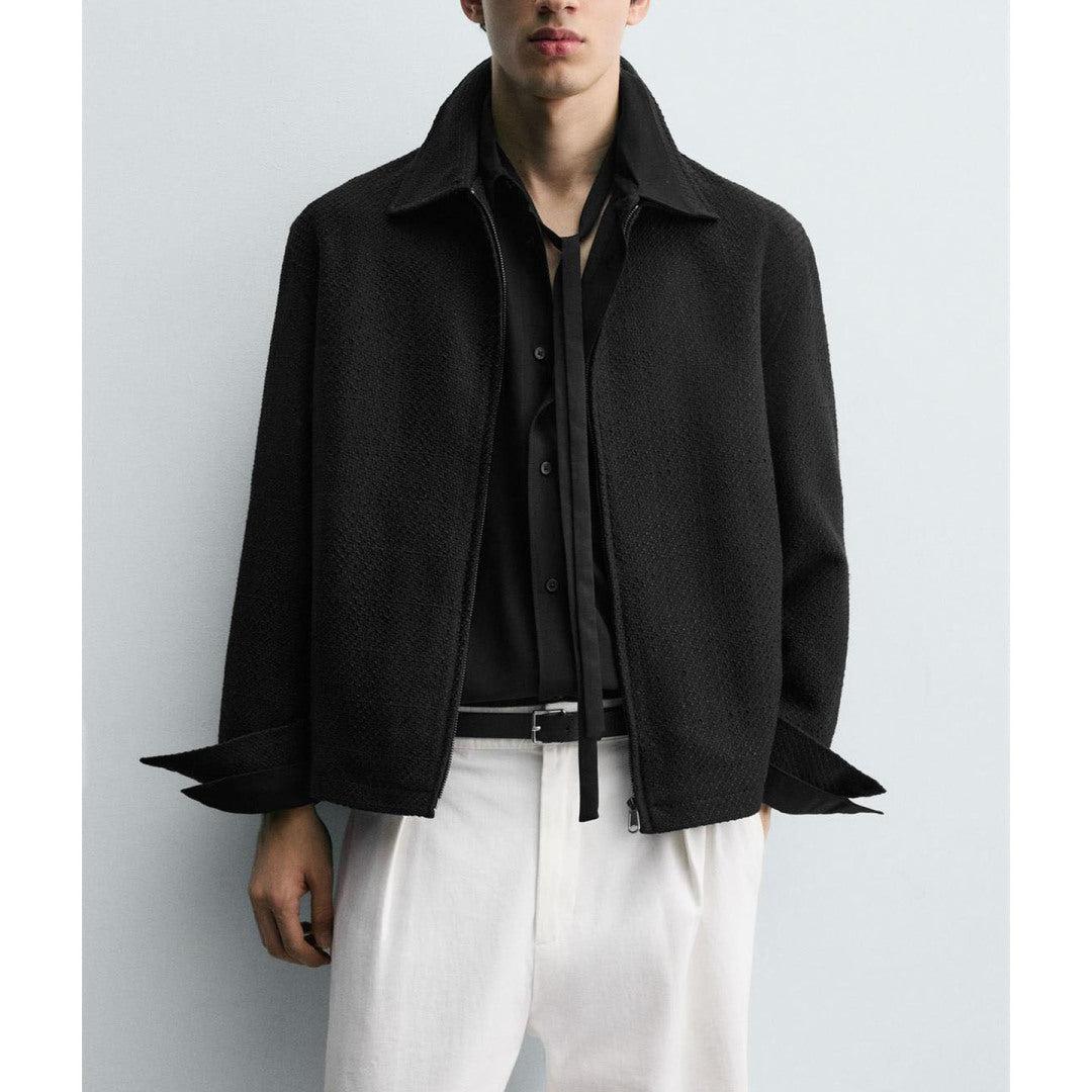 Textured Zip-Up Collar Jacket