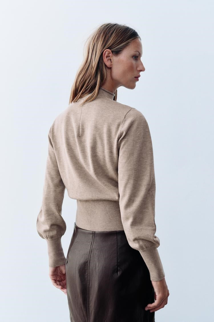 ZA Button-Neck Fine Knit Sweater
