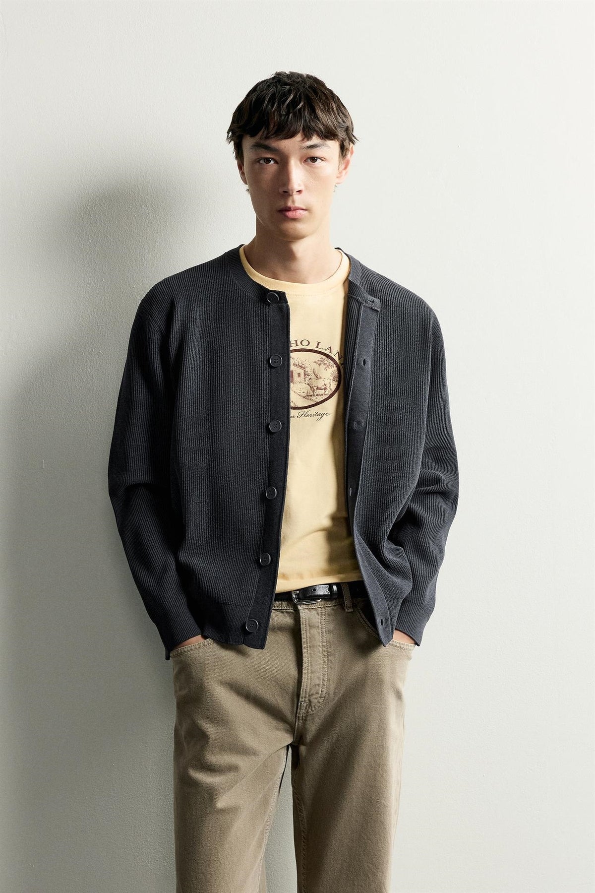 ZA Ribbed Button-Front Knit Cardigan