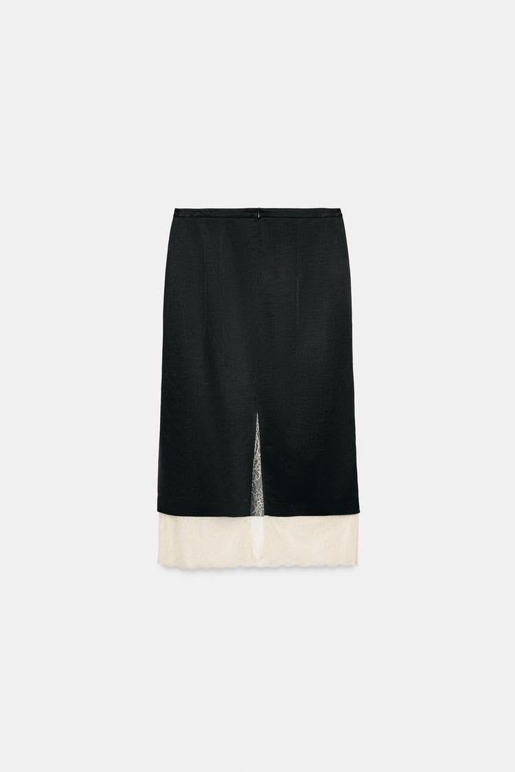 ZALace Hem Satin Midi Skirt