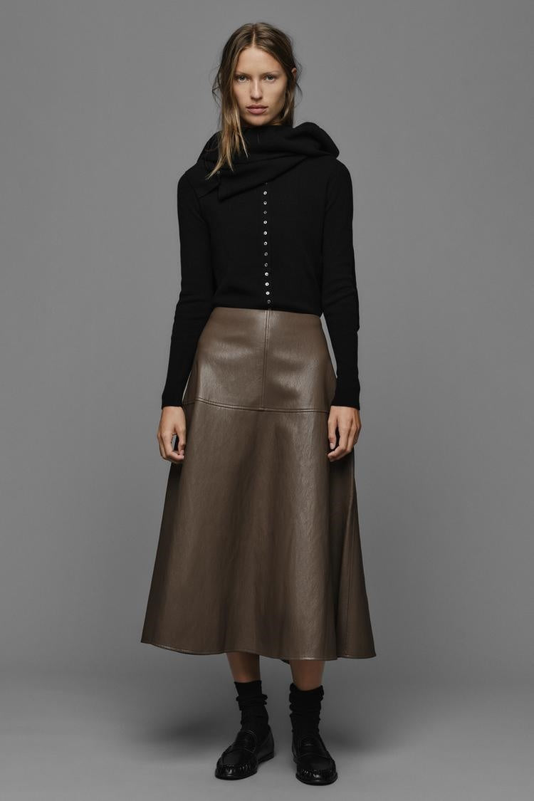ZA Faux Leather A-Line Midi Skirt