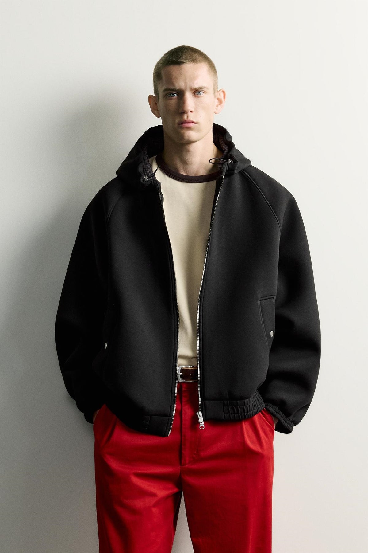 ZA Relaxed Zip-Up Hooded Bomber Jacket