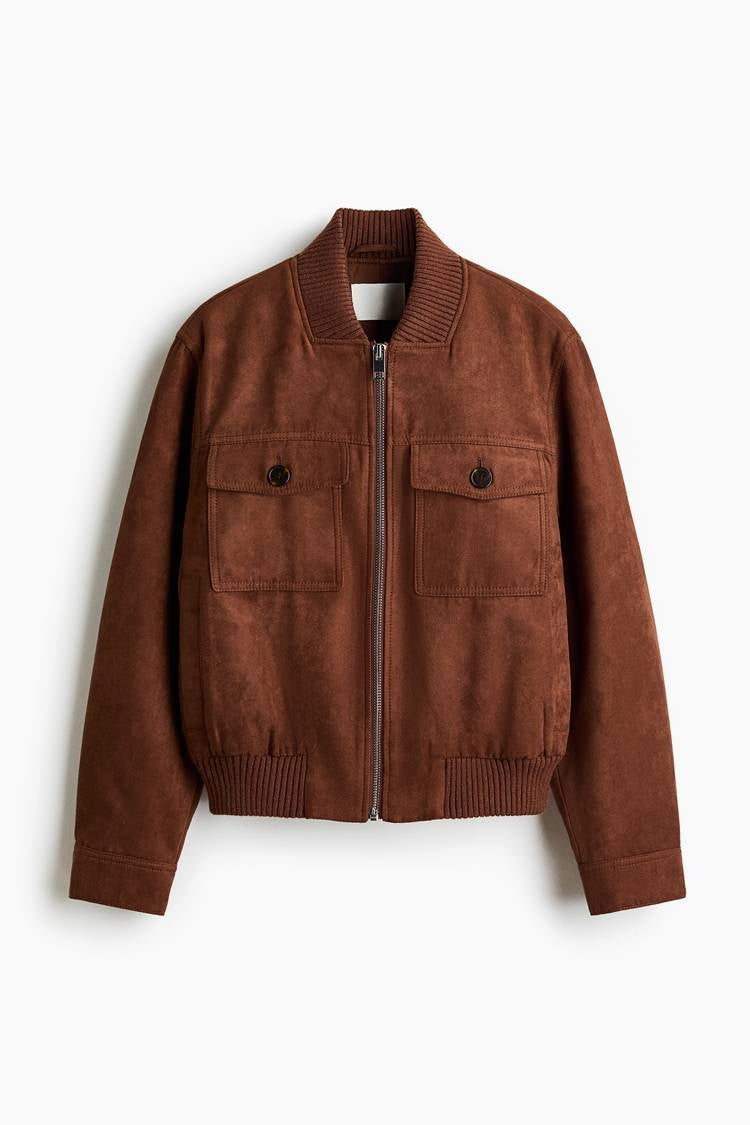 ZA Suede-Effect Utility Bomber Jacket