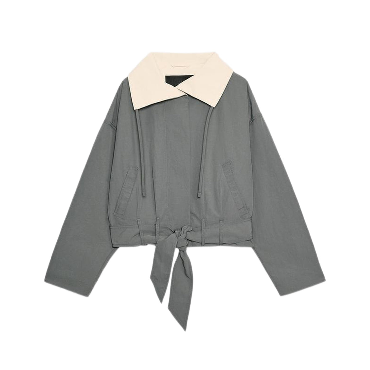 ZA Contrast Collar Tie-Hem Jacket