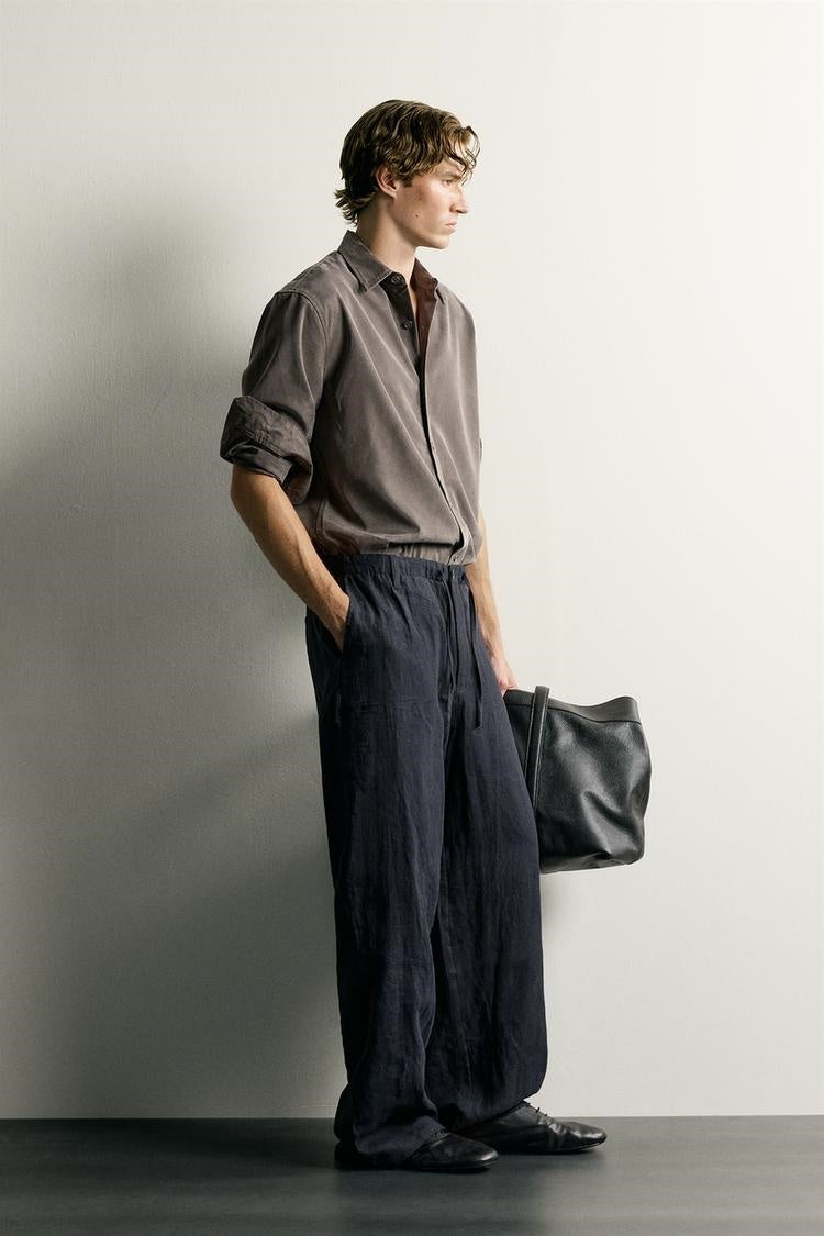 SA Relaxed Wide-Leg Linen Blend Trousers