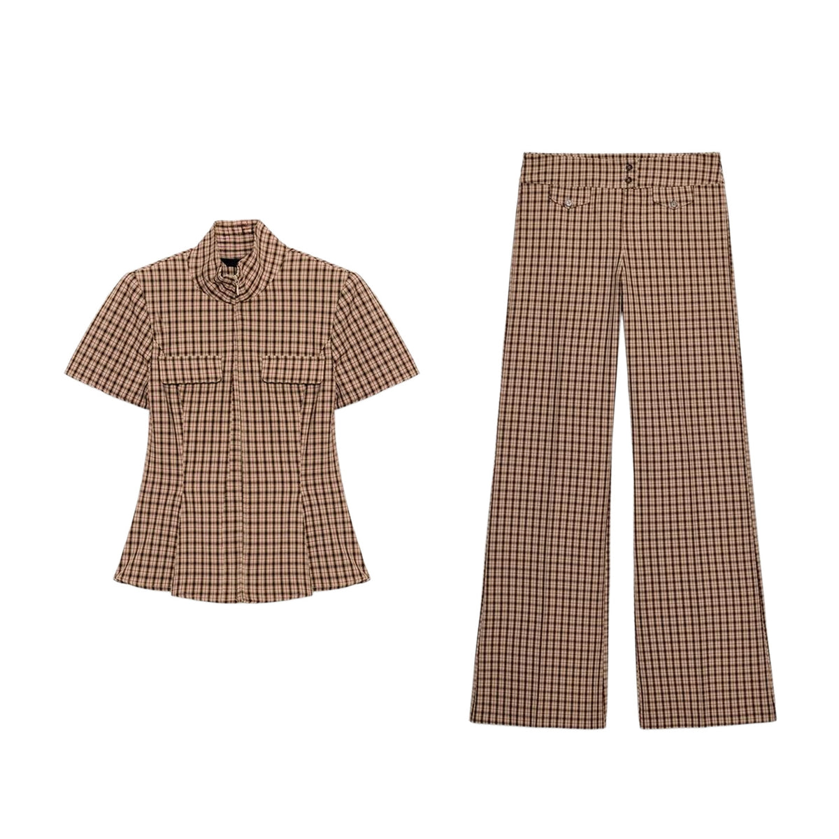 ZA Checked Shirt & Wide-Leg Trouser Set