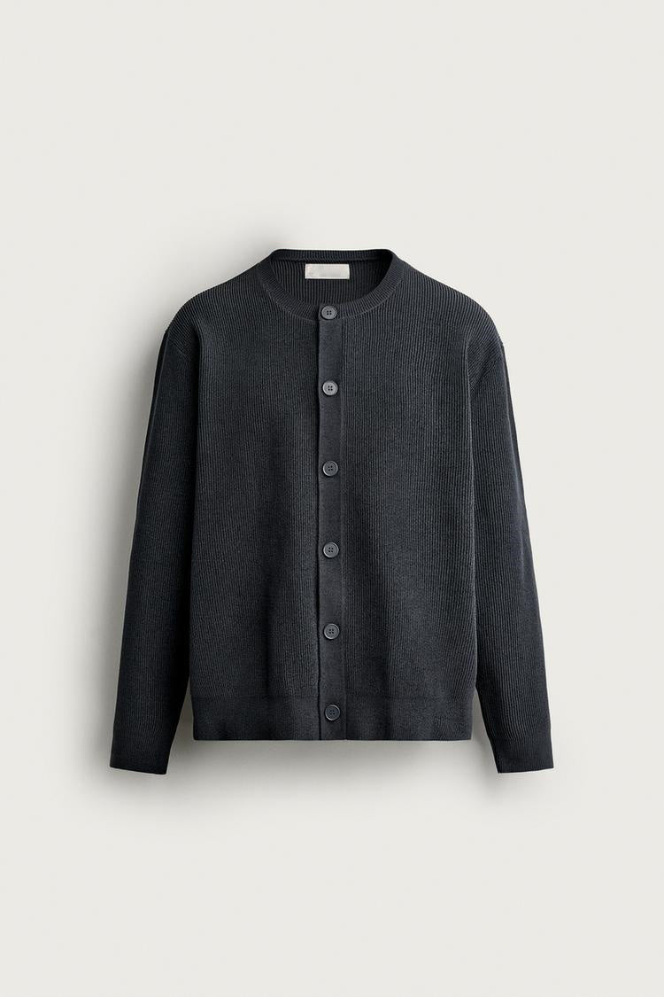 ZA Ribbed Button-Front Knit Cardigan