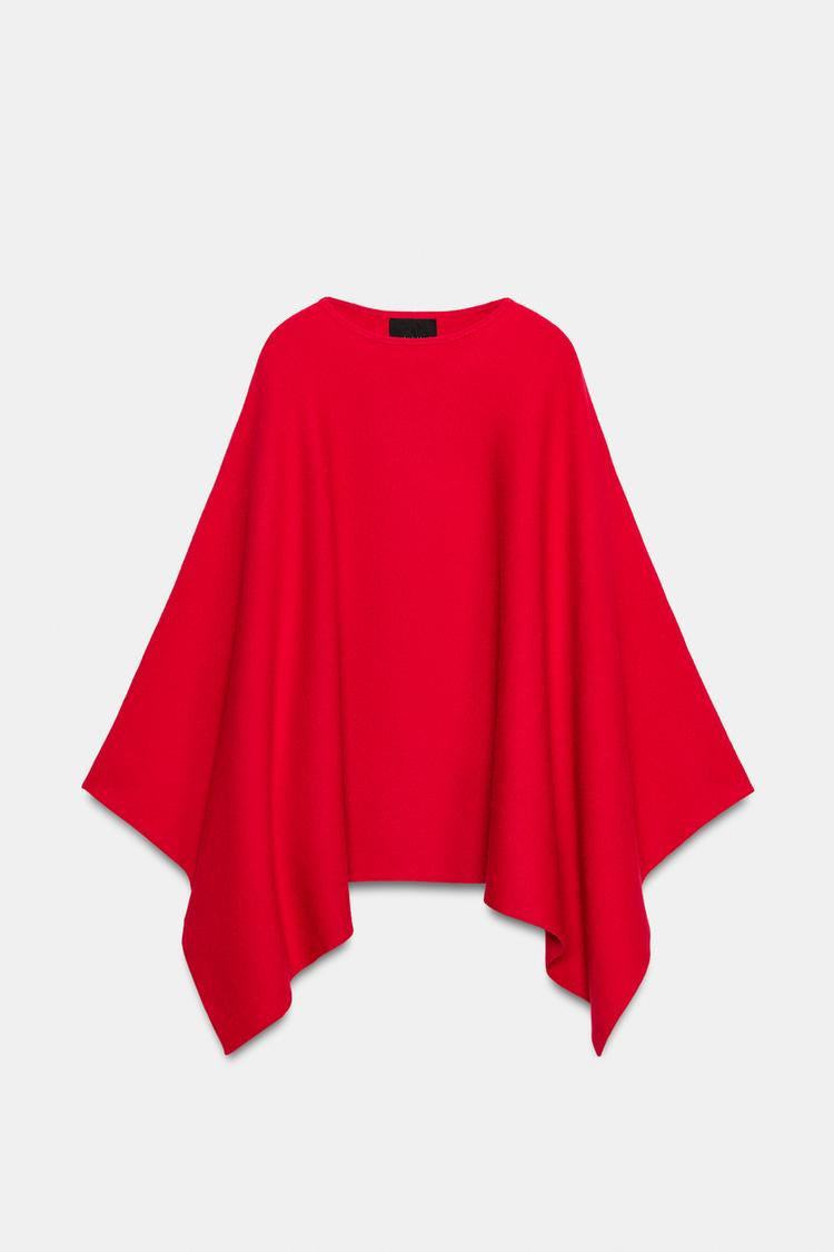 ZA Oversized Asymmetric Knit Poncho Top