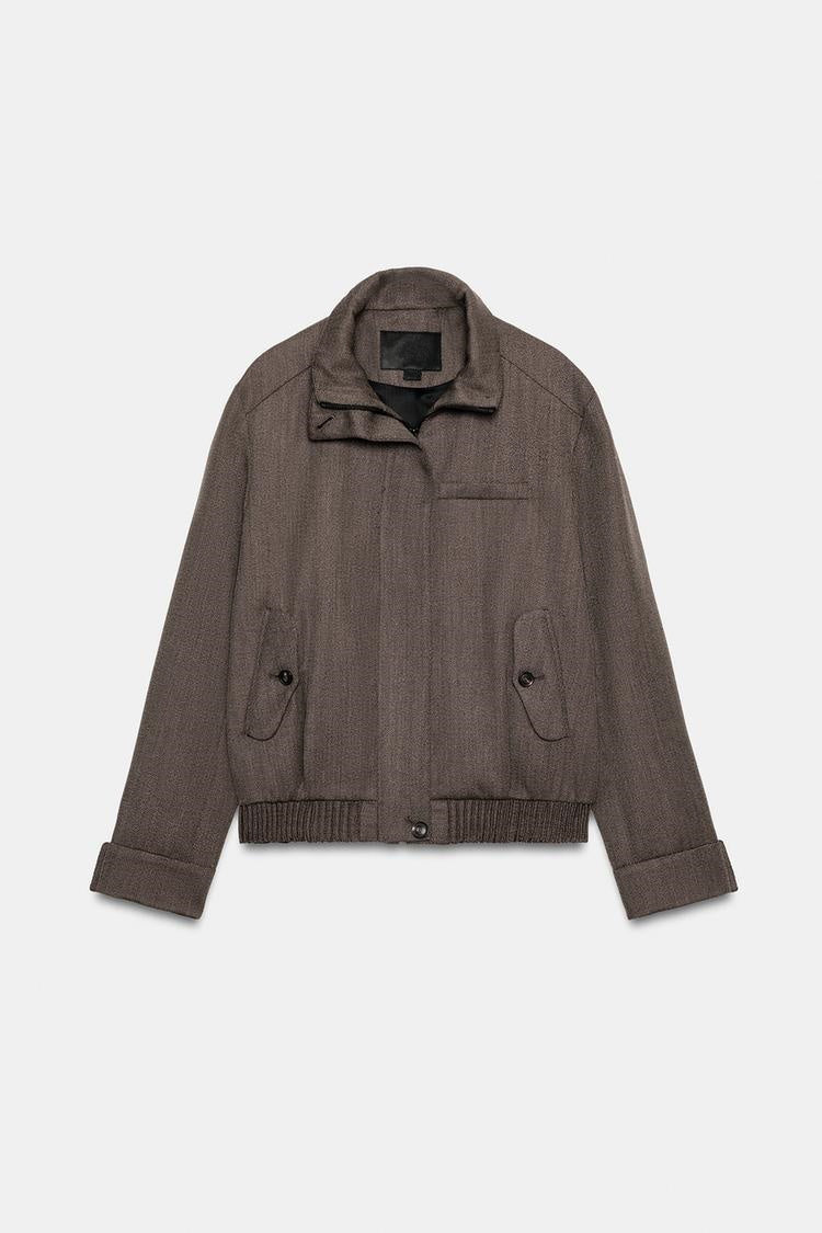 ZA Herringbone Bomber Jacket & Tailored Trouser Set