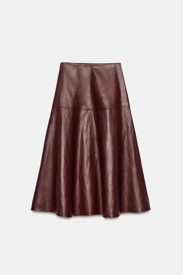 ZA Faux Leather A-Line Midi Skirt