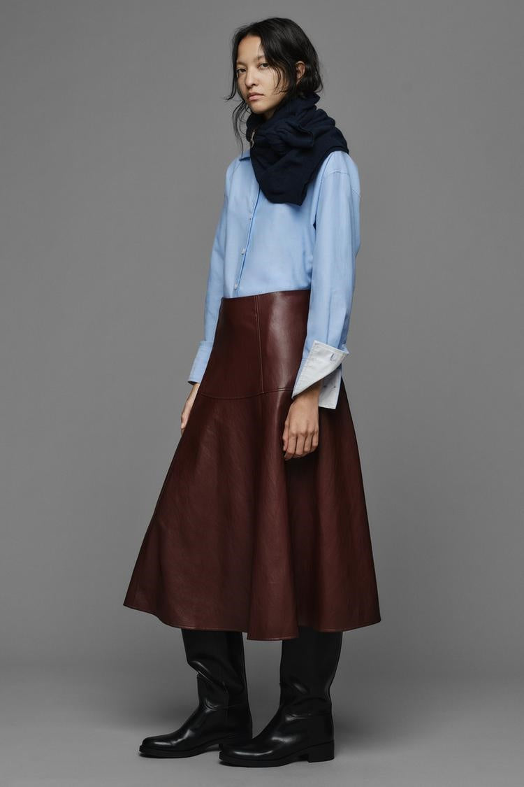 ZA Faux Leather A-Line Midi Skirt