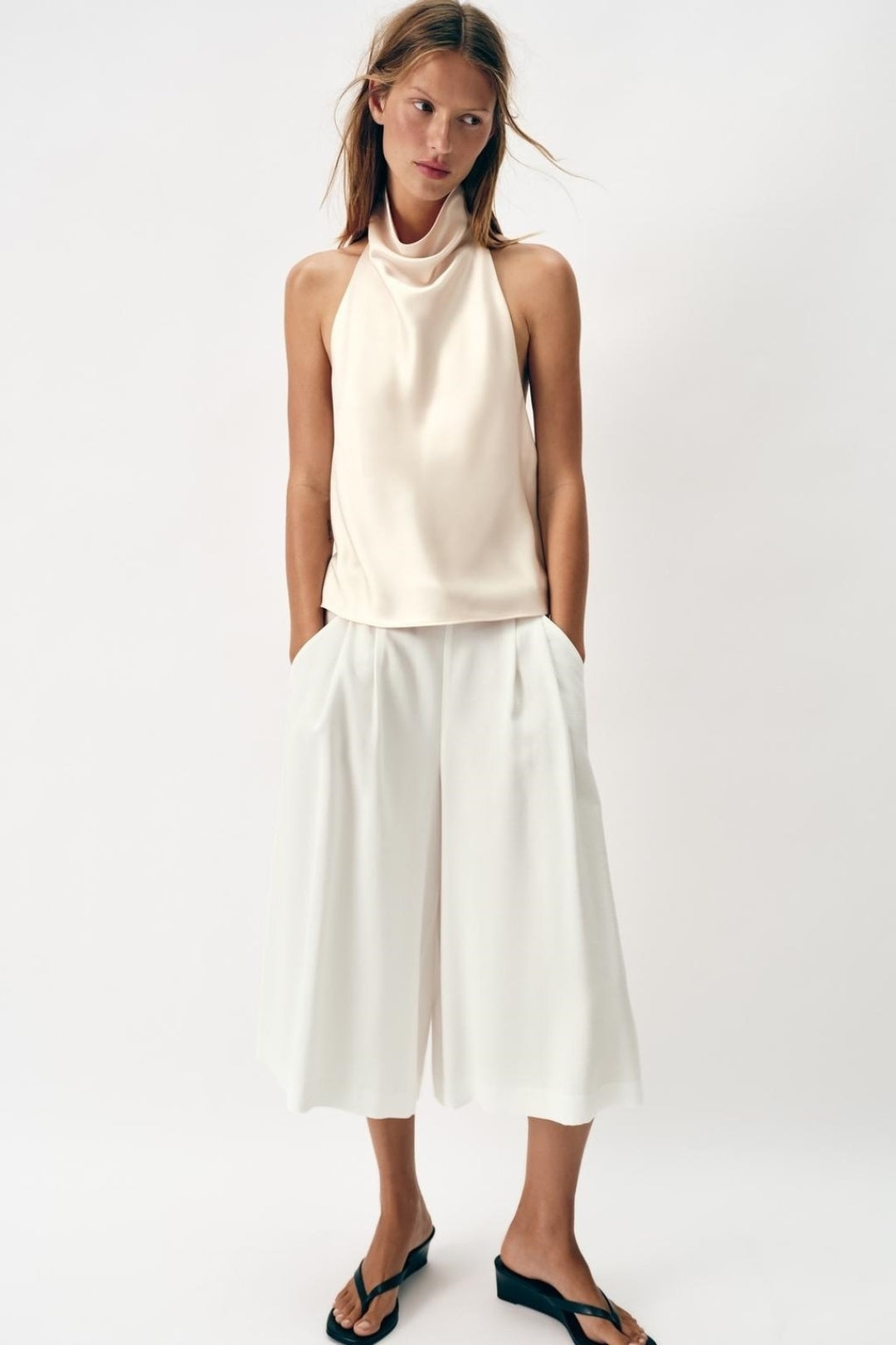 ZA Satin Cowl-Neck Halter Top