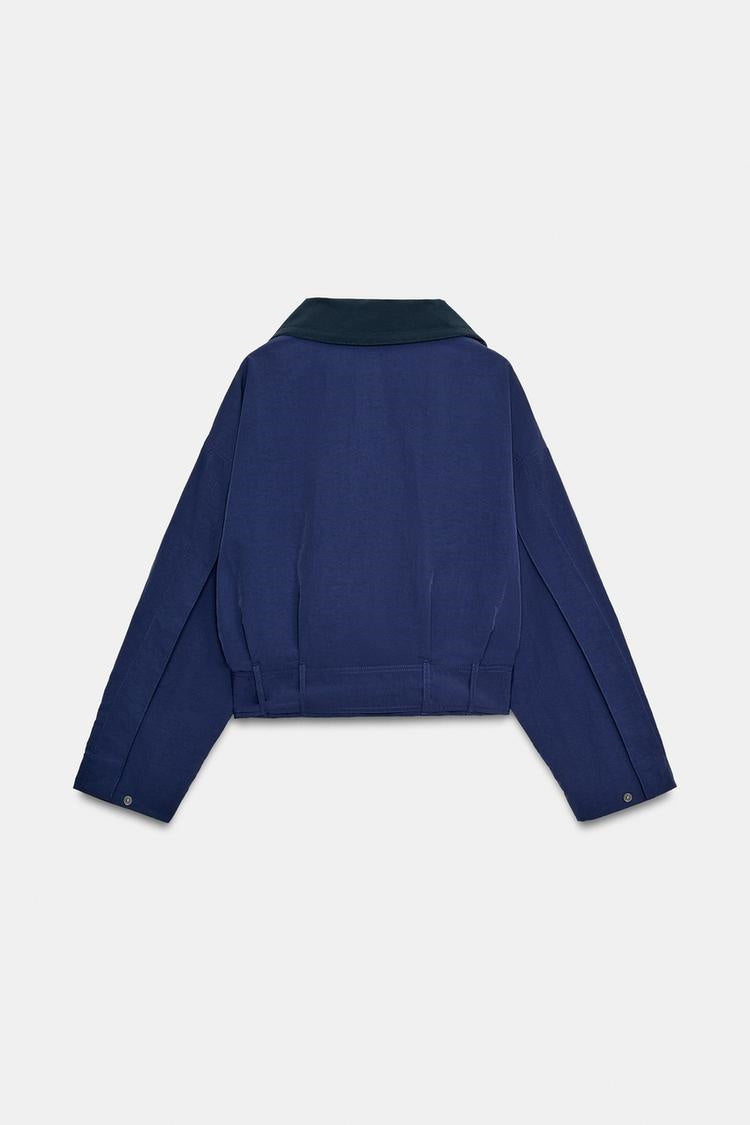 ZA Contrast Collar Tie-Hem Jacket