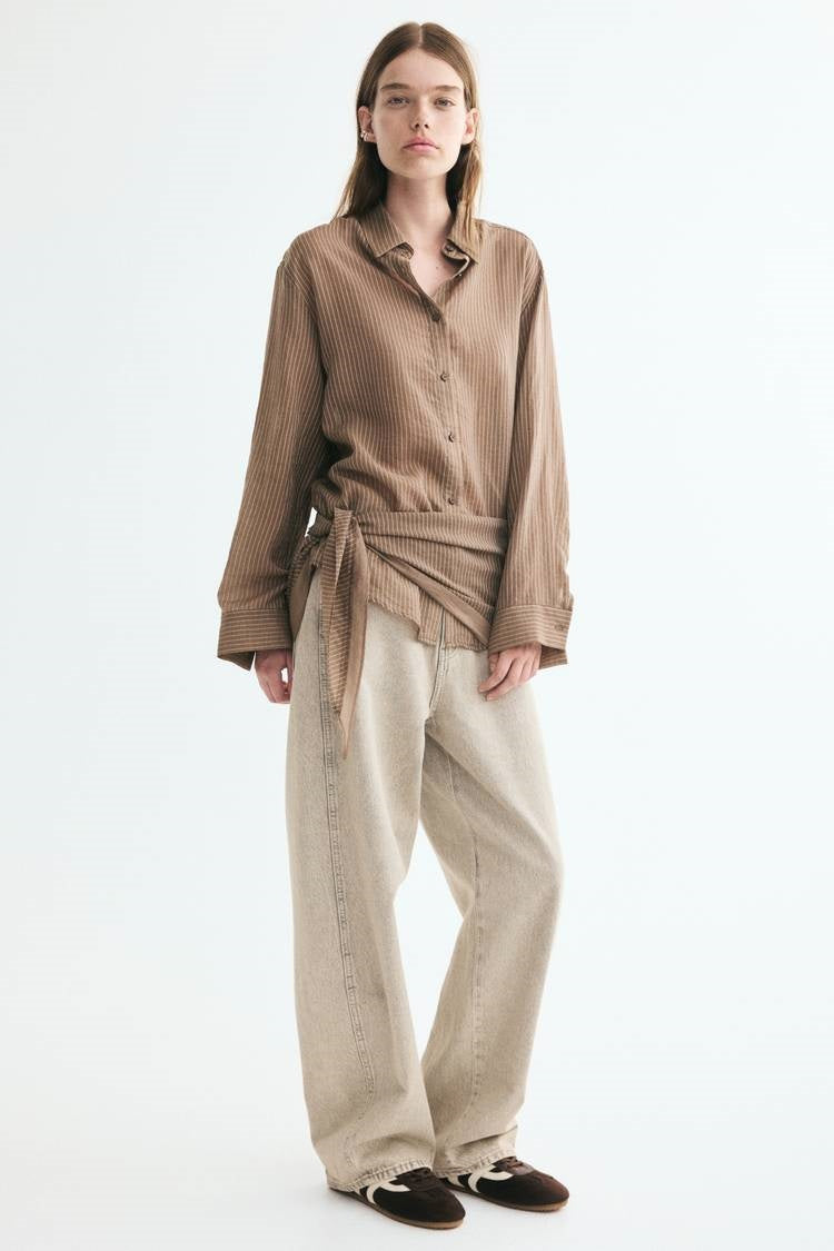 ZA Striped Wrap-Tie Shirt