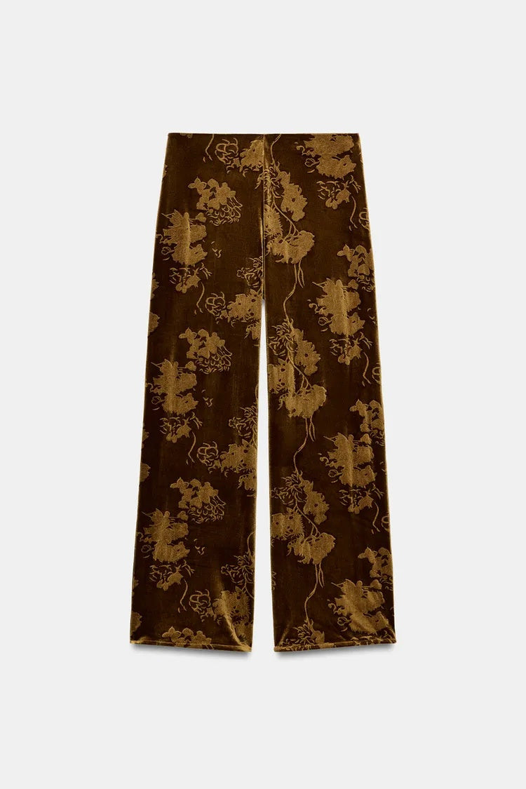 ZA Floral Velvet Wrap Top & Wide-Leg Pants Set