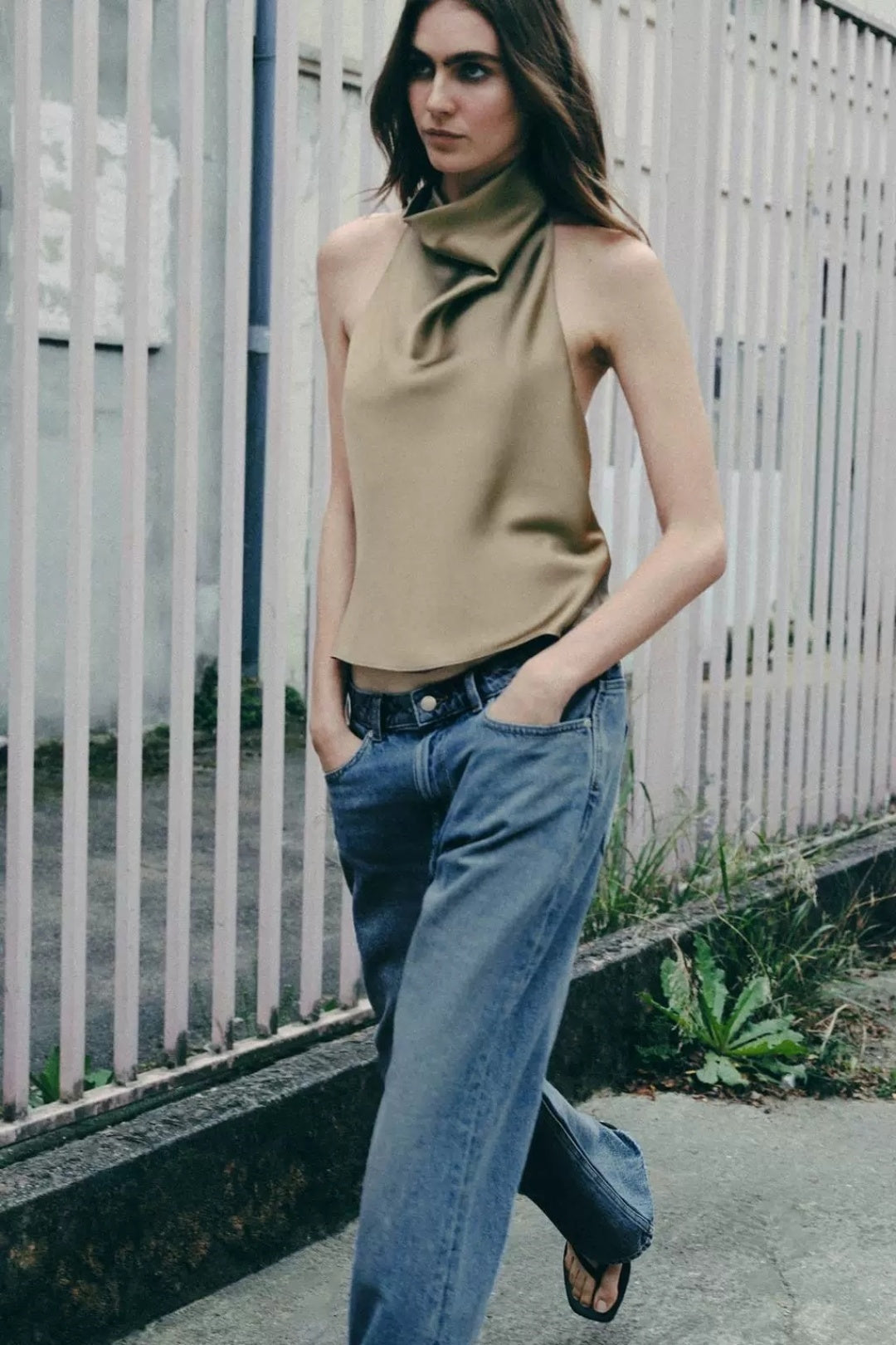 ZA Satin Cowl-Neck Halter Top