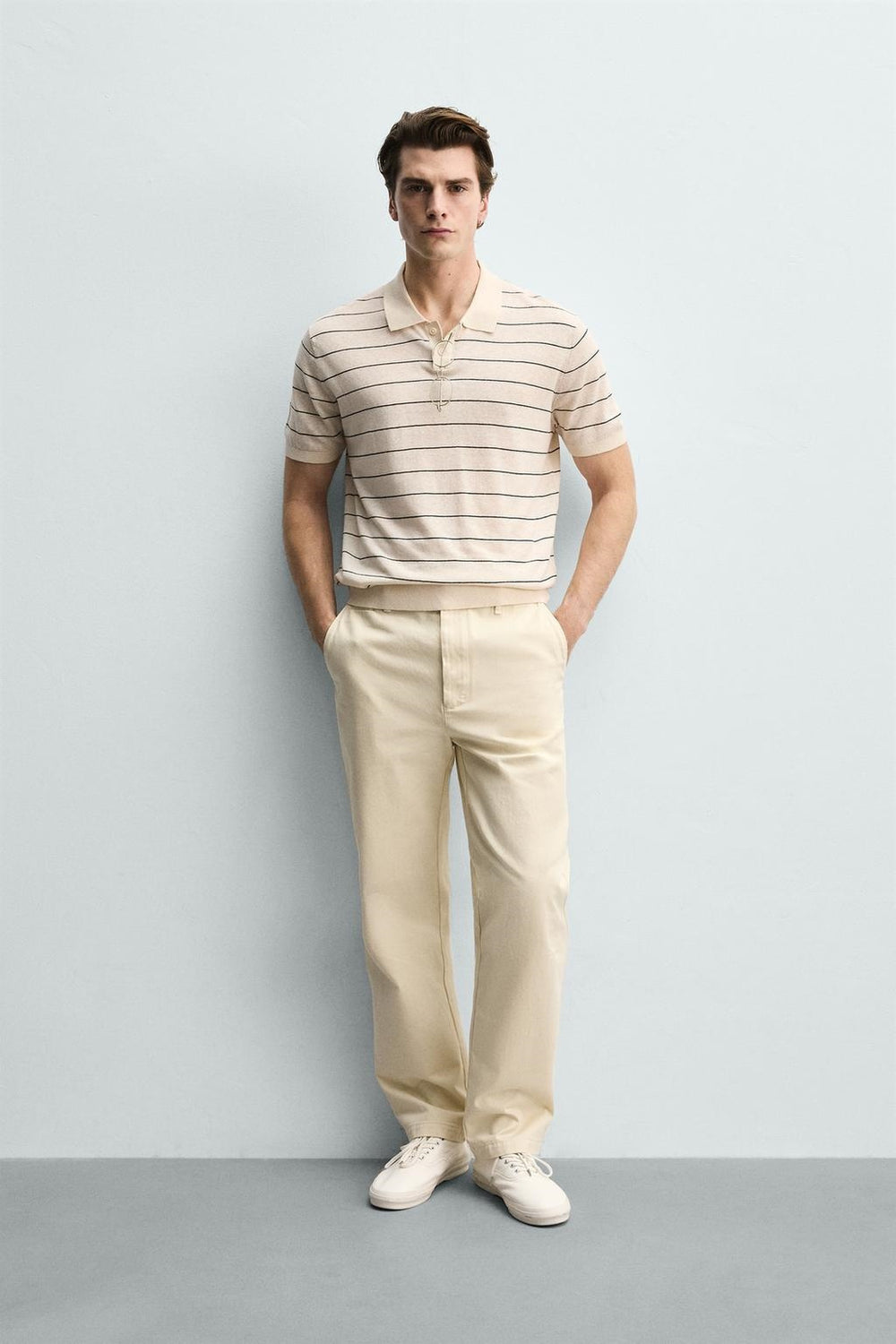 Striped Knit Polo Shirt