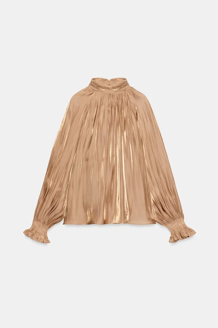 ZA Satin Tie-Neck Blouse