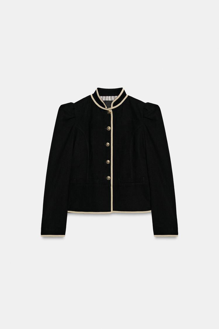 ZA Contrast-Trim Structured Jacket