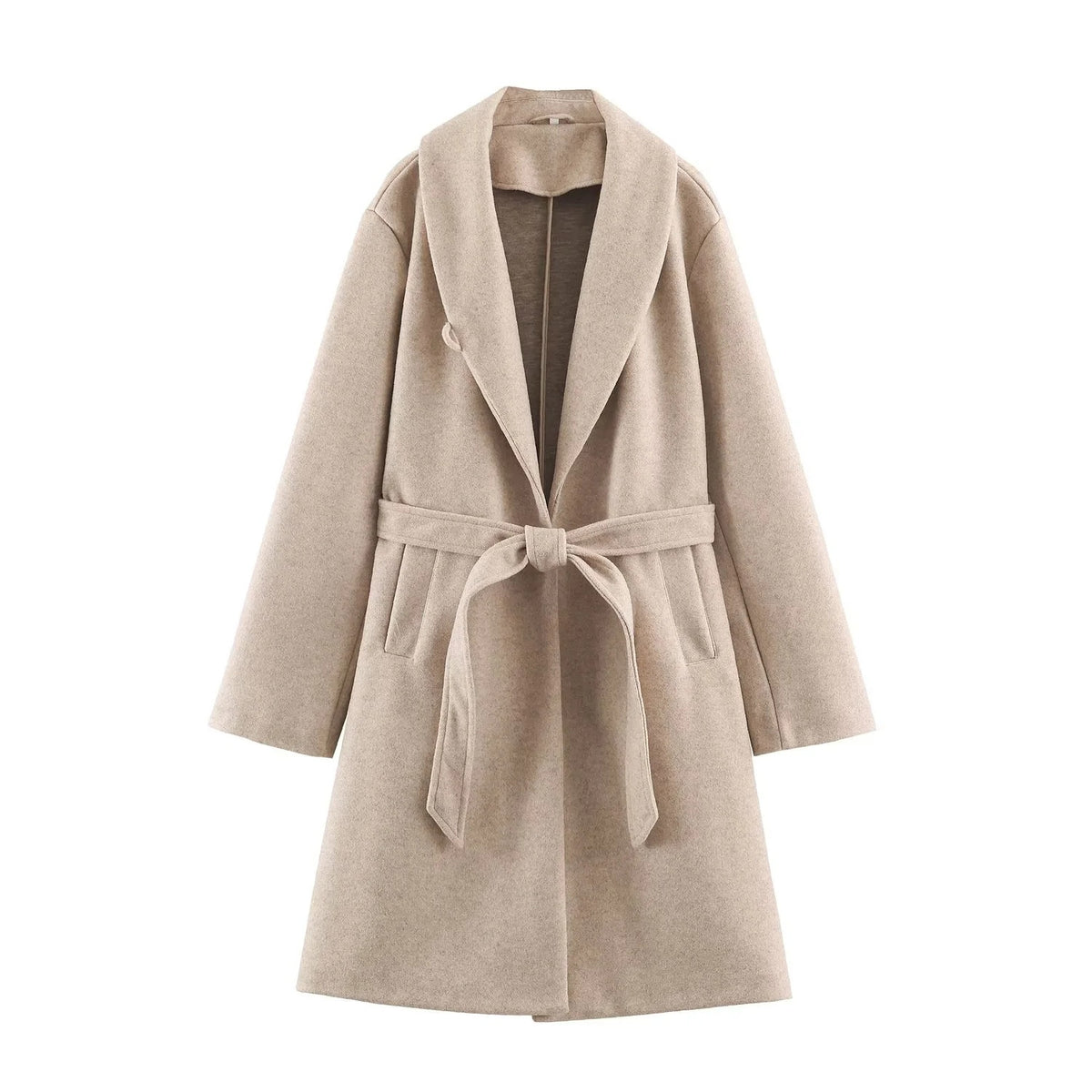ZA Belted Shawl-Collar Long Coat