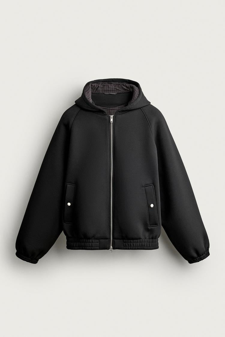 ZA Relaxed Zip-Up Hooded Bomber Jacket