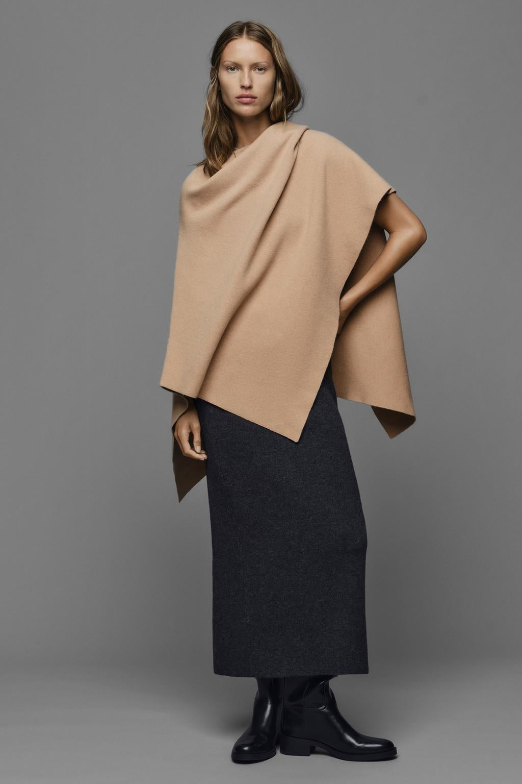 ZA Oversized Asymmetric Knit Poncho Top
