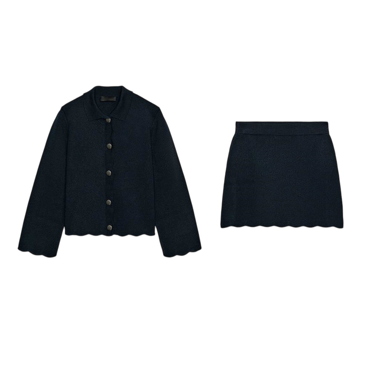ZA Scalloped Knit Cardigan & Mini Skirt Set